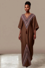 Elegant Maroon Free Size Kaftan Dress with Chevron Stripe Detail - Image 4