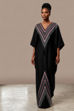 Elegant Maroon Free Size Kaftan Dress with Chevron Stripe Detail - Image 7