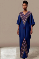 Elegant Maroon Free Size Kaftan Dress with Chevron Stripe Detail - Image 2