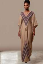 Elegant Maroon Free Size Kaftan Dress with Chevron Stripe Detail - Image 3