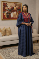 Free-Size Elegant Striped Maxi Gown - Image 2