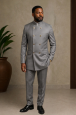 Double-Breasted Modern Mandarin Collar Suiting Set - Image 6