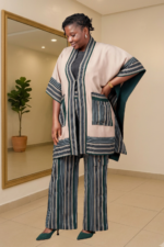 2-Piece Wide-Leg Set Striped Statement Jacket and Pants