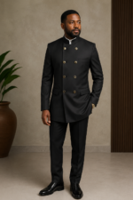 Double-Breasted Modern Mandarin Collar Suiting Set