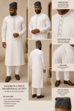 Men’s 3-Piece Sleeveless Robe-Kaftan Set with Matching Hat - Image 2