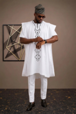 Luxury White Agbada & Senator Suit Set | Modern African Groom & Wedding Attire