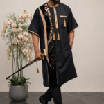 Men's Black & Gold Embroidered Senator Suit – Contemporary African Kaftan Set