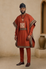 2-Piece Terracotta Hybrid Agbada Suit - Image 5